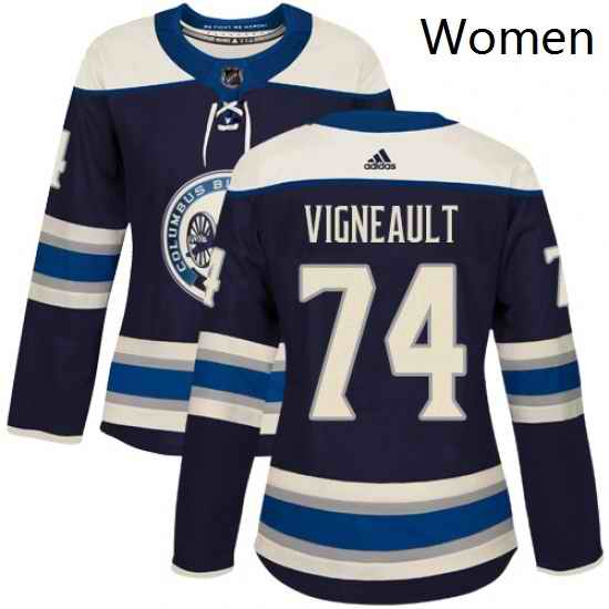 Womens Adidas Columbus Blue Jackets 74 Sam Vigneault Authentic Navy Blue Alternate NHL Jersey